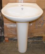1 x Vogue Bathrooms TETRIS Single Tap Hole SINK BASIN With Pedestal - 570mm Width - Unused Stock -