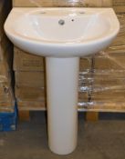 1 x Vogue Bathrooms DUNHILL Two Tap Hole SINK BASIN With Pedestal - 550mm Width - Unused Stock -