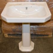1 x Vogue Bathrooms ODEON Two Tap Hole SINK BASIN With Pedestal - 600mm Width - Unused Stock -