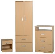 1 x Polar 3-Piece Beech Bedroom Furniture Set -  Includes Wardrobe, Chest & Cabinet - Brand New &