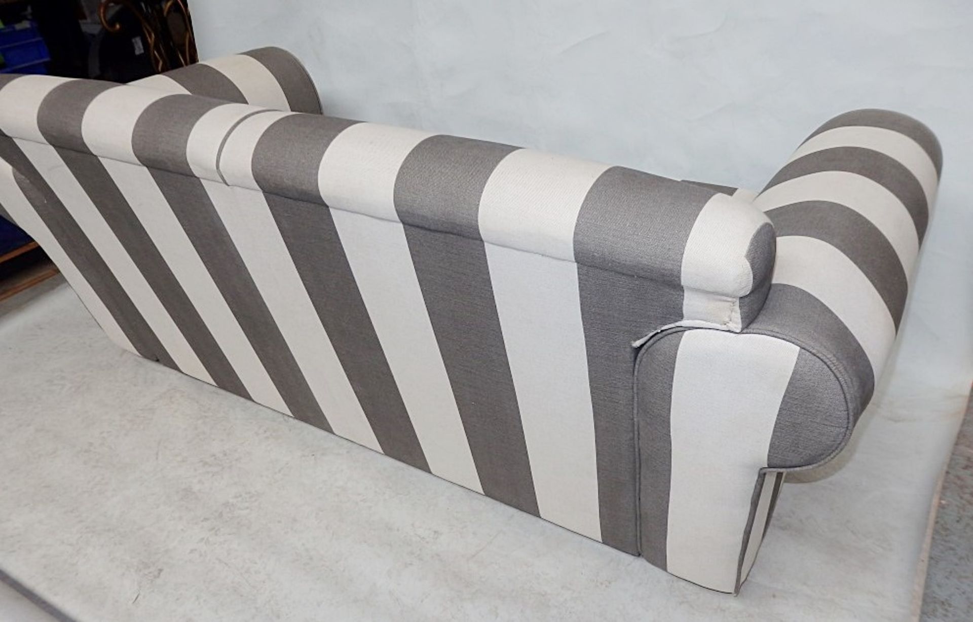1 x Sumptuous Bespoke Cream & Grey Striped Sofa - Expertly Built And Upholstered By British - Image 5 of 6