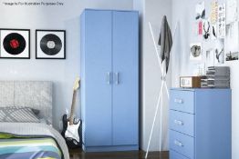 1 x "TRIO" High Gloss 3-Piece Bedroom Furniture Set In BLUE - Brand New & Boxed - Includes Wardrobe,