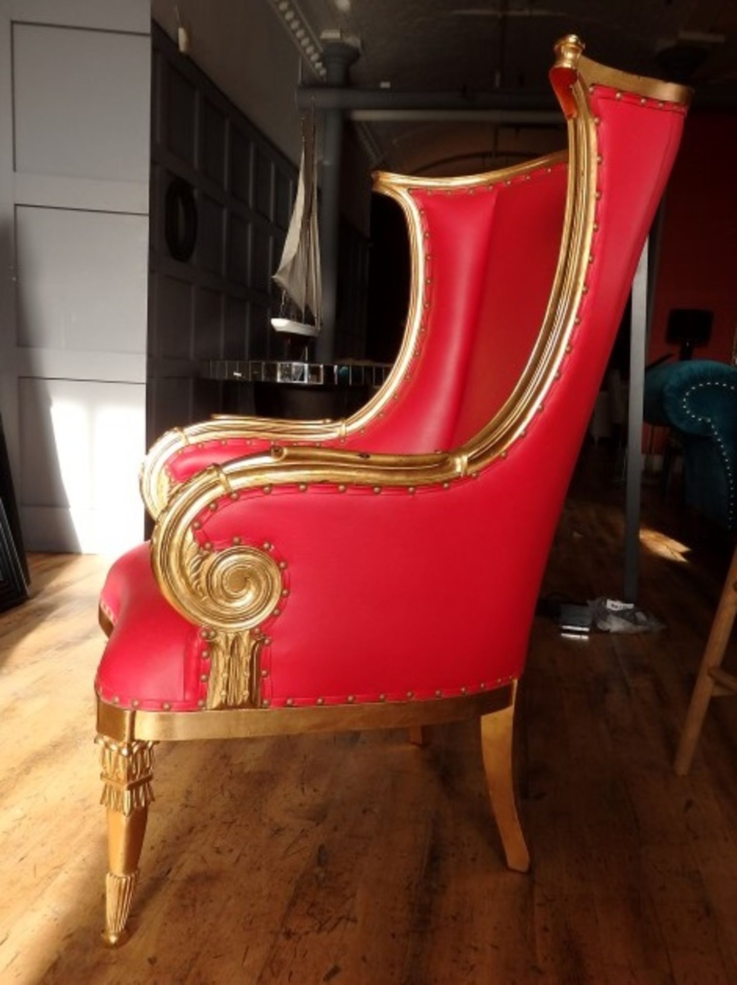1 x Bespoke Handcrafted Reproduction Chair - Features Red Leather Studded With Gold Finish to - Image 2 of 5