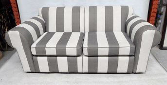 1 x Sumptuous Bespoke Cream & Grey Striped Sofa - Expertly Built And Upholstered By British