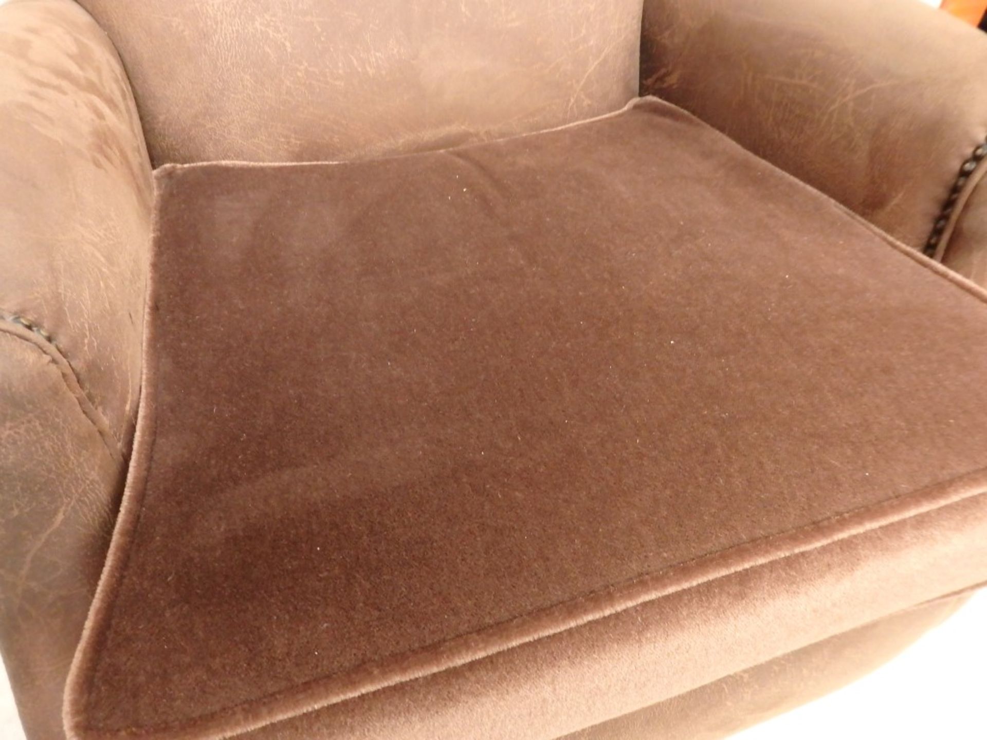 1 x Bespoke Brown Leather & Chenille Armchair - Expertly Built And Upholstered By British - Image 7 of 9