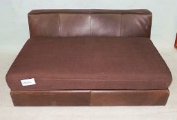 1 x Bespoke Brown Leather Sofa With Large Fabric Covered Seat Cushion - Dimensions: W130 x D92 x
