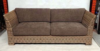 1 x Wicker Sofa With Brown Fabric Cushions - Dimensions To Follow - Ref: DB030 - CL122 - Location: