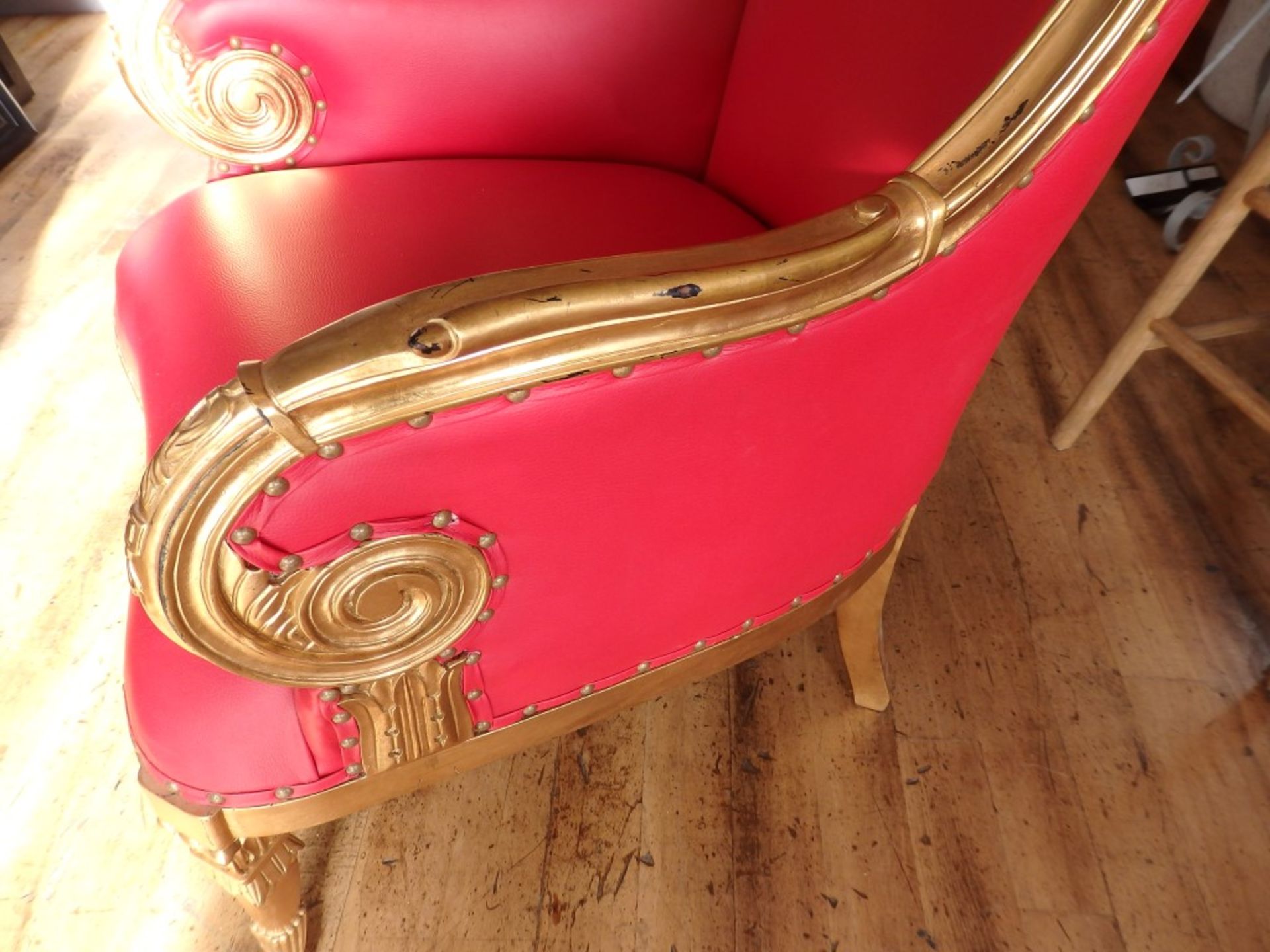 1 x Bespoke Handcrafted Reproduction Chair - Features Red Leather Studded With Gold Finish to - Image 4 of 5