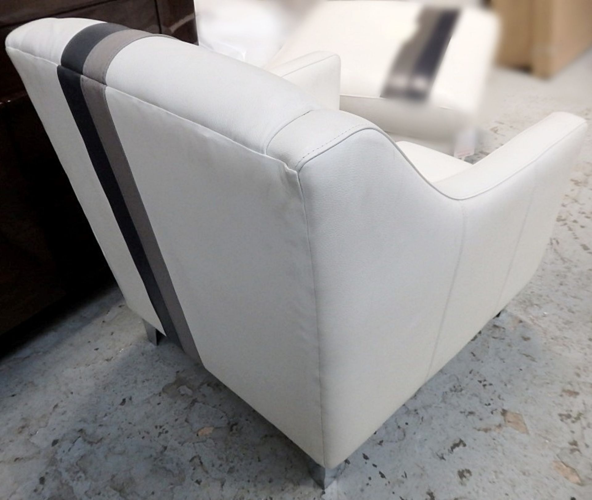 1 x Cream Leather Chair - Features Fendi-style Design With A 2-Tone Grey Stripe - L75x90x80cm - - Image 2 of 4