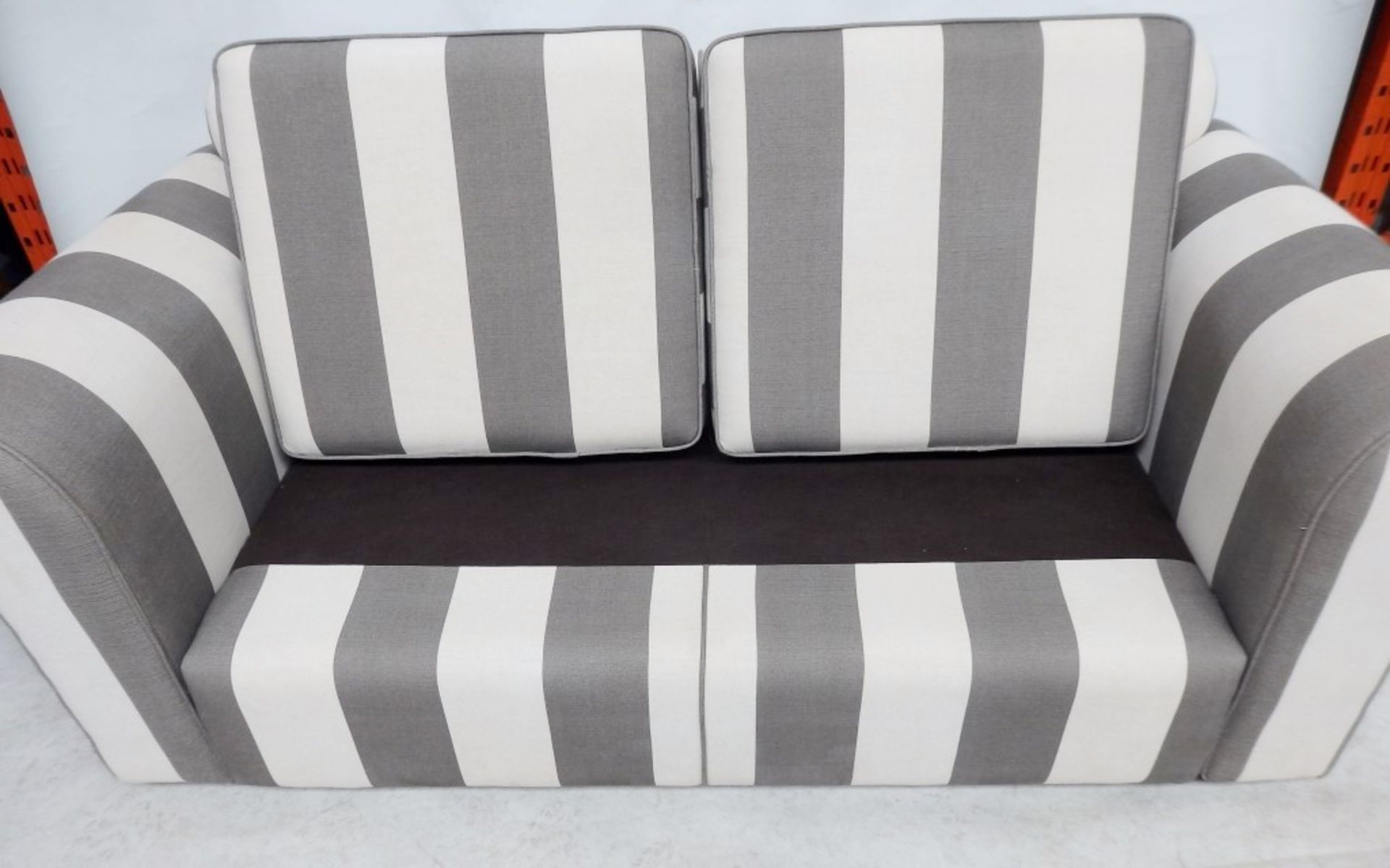 1 x Sumptuous Bespoke Cream & Grey Striped Sofa - Expertly Built And Upholstered By British - Image 3 of 6