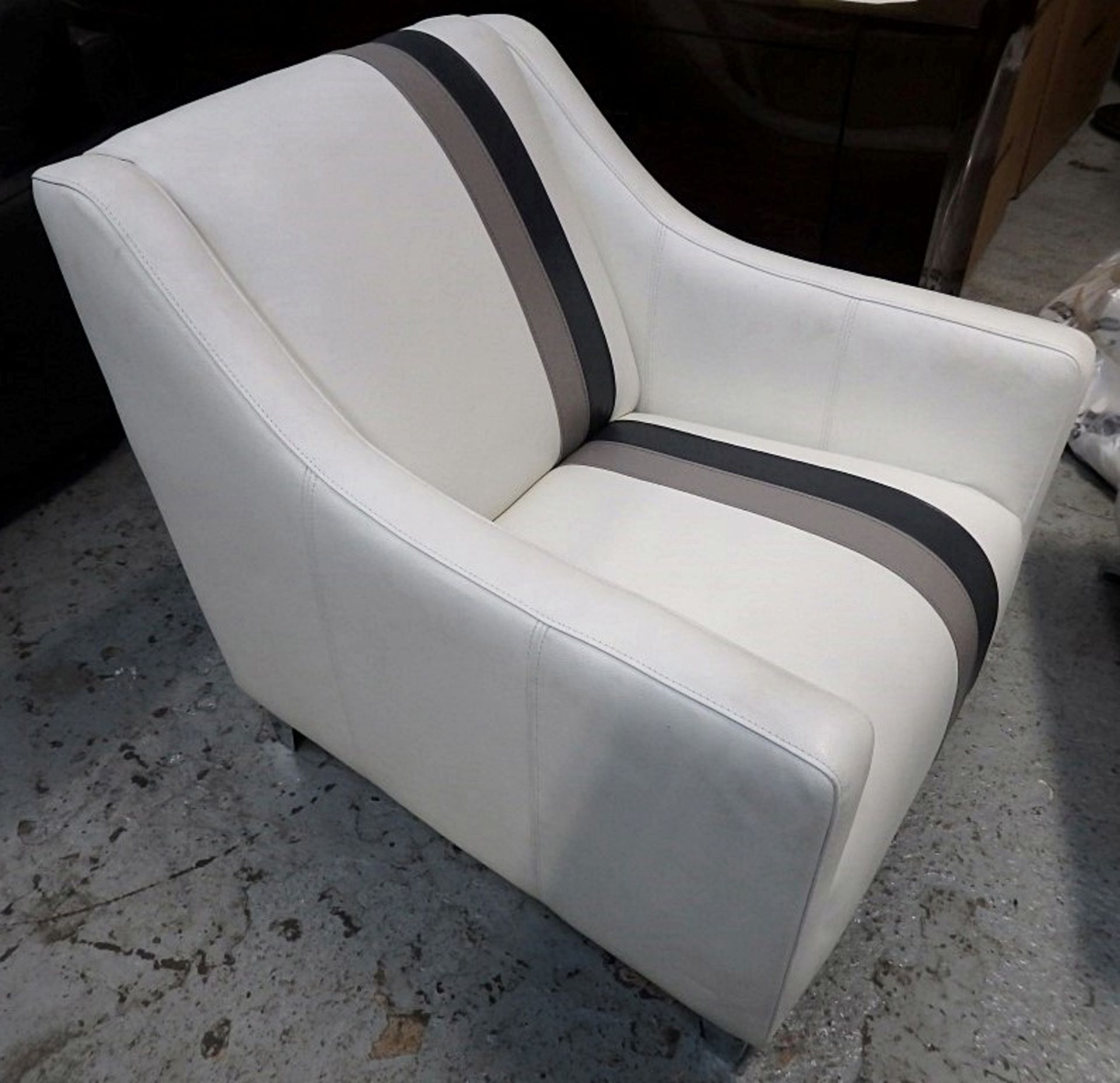1 x Cream Leather Chair - Features Fendi-style Design With A 2-Tone Grey Stripe - L75x90x80cm - - Image 4 of 4