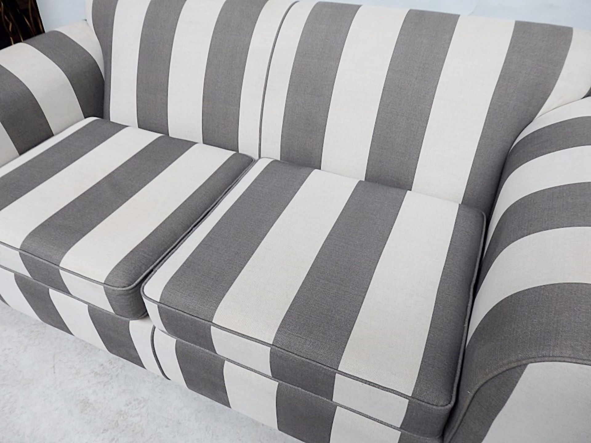 1 x Sumptuous Bespoke Cream & Grey Striped Sofa - Expertly Built And Upholstered By British - Image 2 of 6