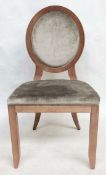 1 x Round-Backed Chair - Upholstered In A Rich Silver Chenille Covering - Dimensions: W52 x H95 x