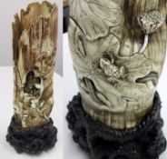 1 x WICK ANTIQUES "Macabre Tusk" Antique Period Ivory Vase With Ornate Stand (4156) - Over 13 Inches