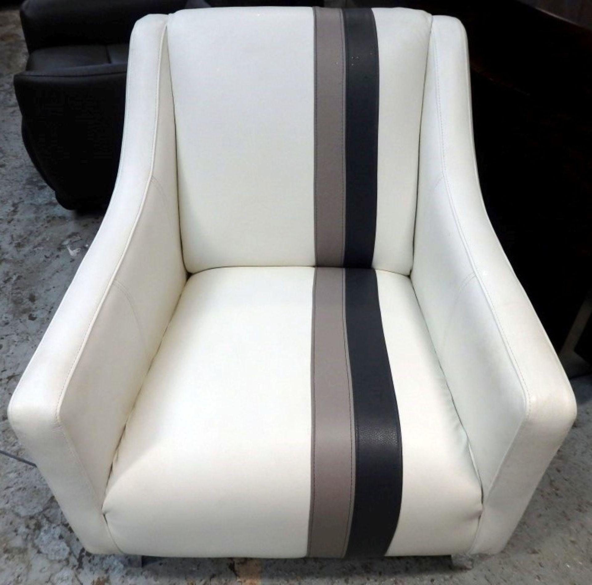 1 x Cream Leather Chair - Features Fendi-style Design With A 2-Tone Grey Stripe - L75x90x80cm -