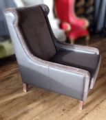 1 x Bespoke Brown High Back Leather & Chenille Armchair - Expertly Built And Upholstered By