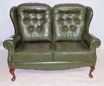 1 x Sherbourne Button Back Sofa In Dark Green Leather - Dimensions: W135 x D80 x H100cm - Ref: DB026