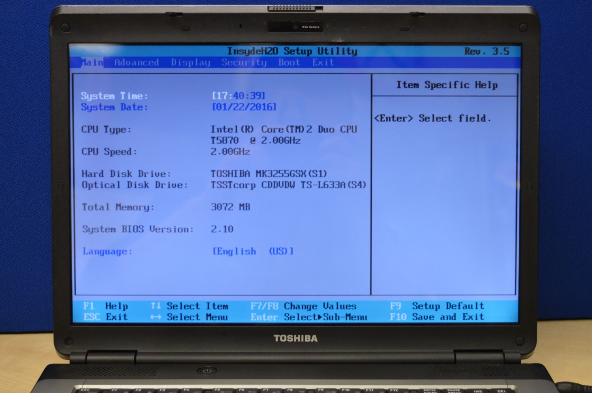 1 x Toshiba L300-2E5 Laptop Computer - 15.4 Inch Screen Size - Features Intel Core 2 Duo T5870 - Image 5 of 7