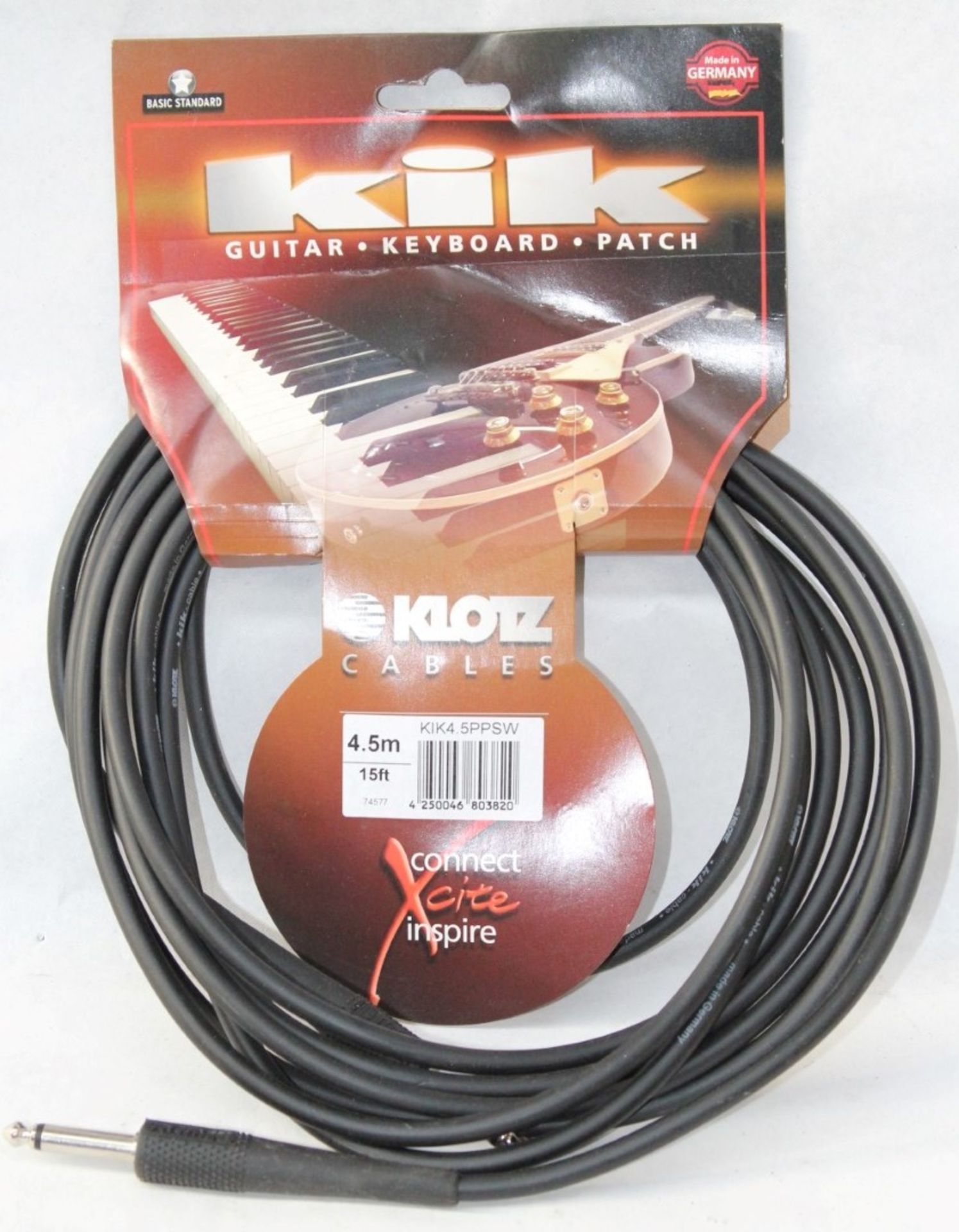 1 x Klotz KiK Guitar, Keyboard or Patch Lead - Jack to Jack - Product Code KIK4.5PPSW - Brand New