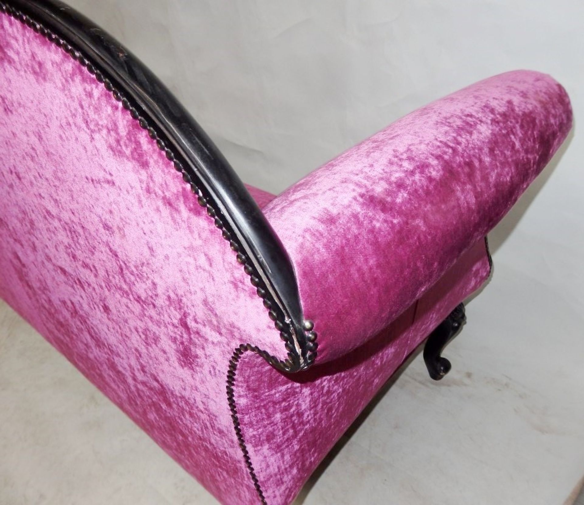 1 x Luxury French Inspired Chais - Colour Black Painted Frame With Magenta Chenille Upholstery - - Image 9 of 12