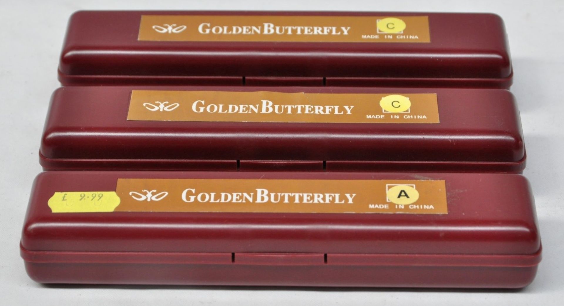 3 x Golden Butterfly Tremelo Harmonicas - With Cases - In Both Key of A and C - CL020 - Unused Stock - Image 3 of 3