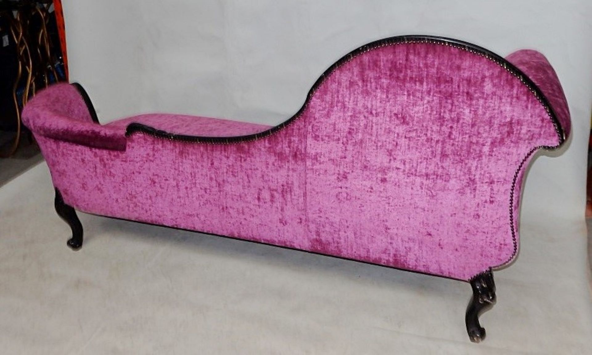 1 x Luxury French Inspired Chais - Colour Black Painted Frame With Magenta Chenille Upholstery - - Image 11 of 12