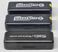 3 x Harmonicas Includes Hohner Silverstar and Stagg Howlin Harp Blues - CL020 - With Cases -