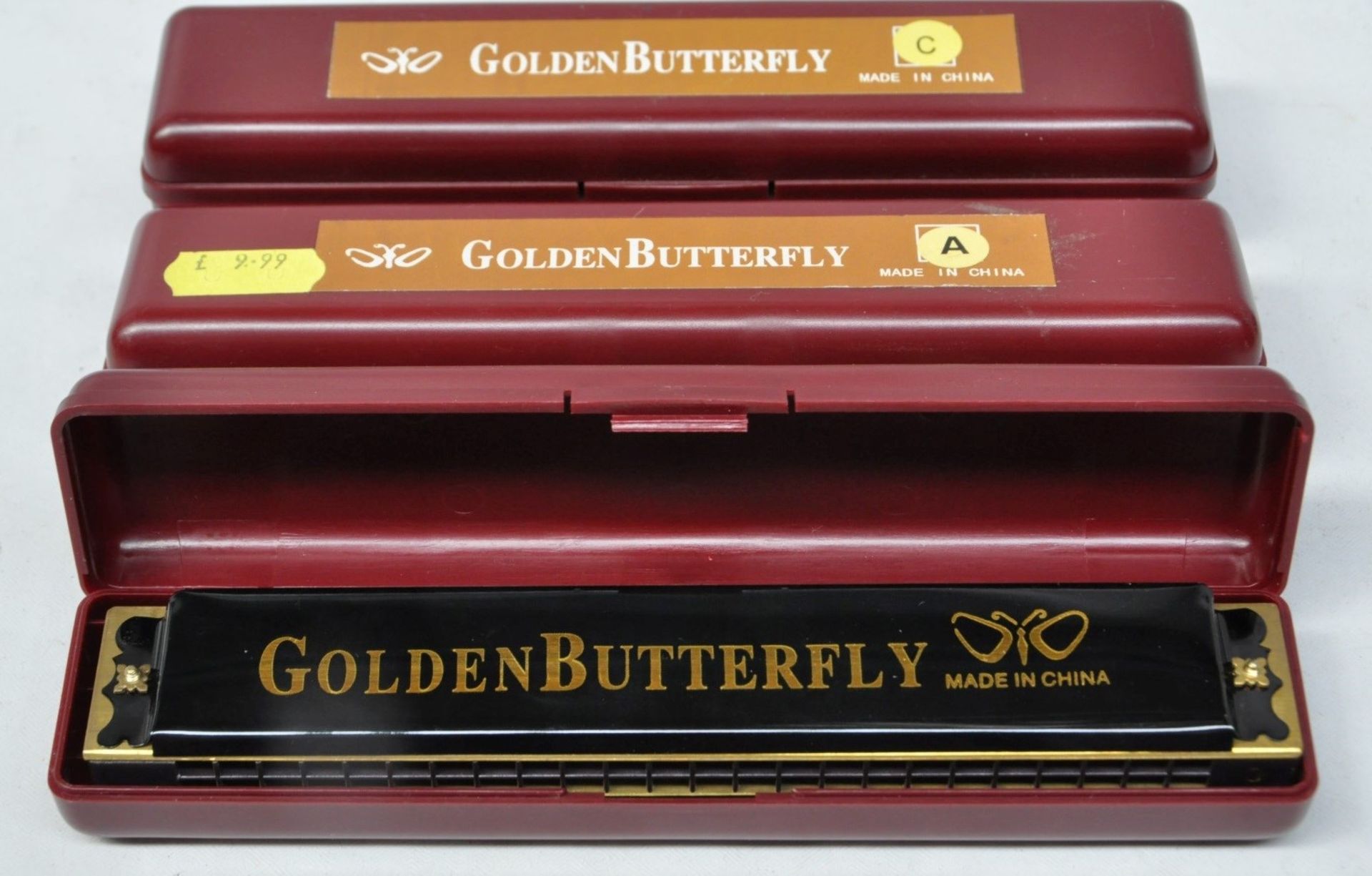 3 x Golden Butterfly Tremelo Harmonicas - With Cases - In Both Key of A and C - CL020 - Unused Stock - Image 2 of 3