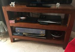 1 x Wooden TV Table With Shelves - Walnut Finish - Preowned In Good Condition - Dimensions: W114 x