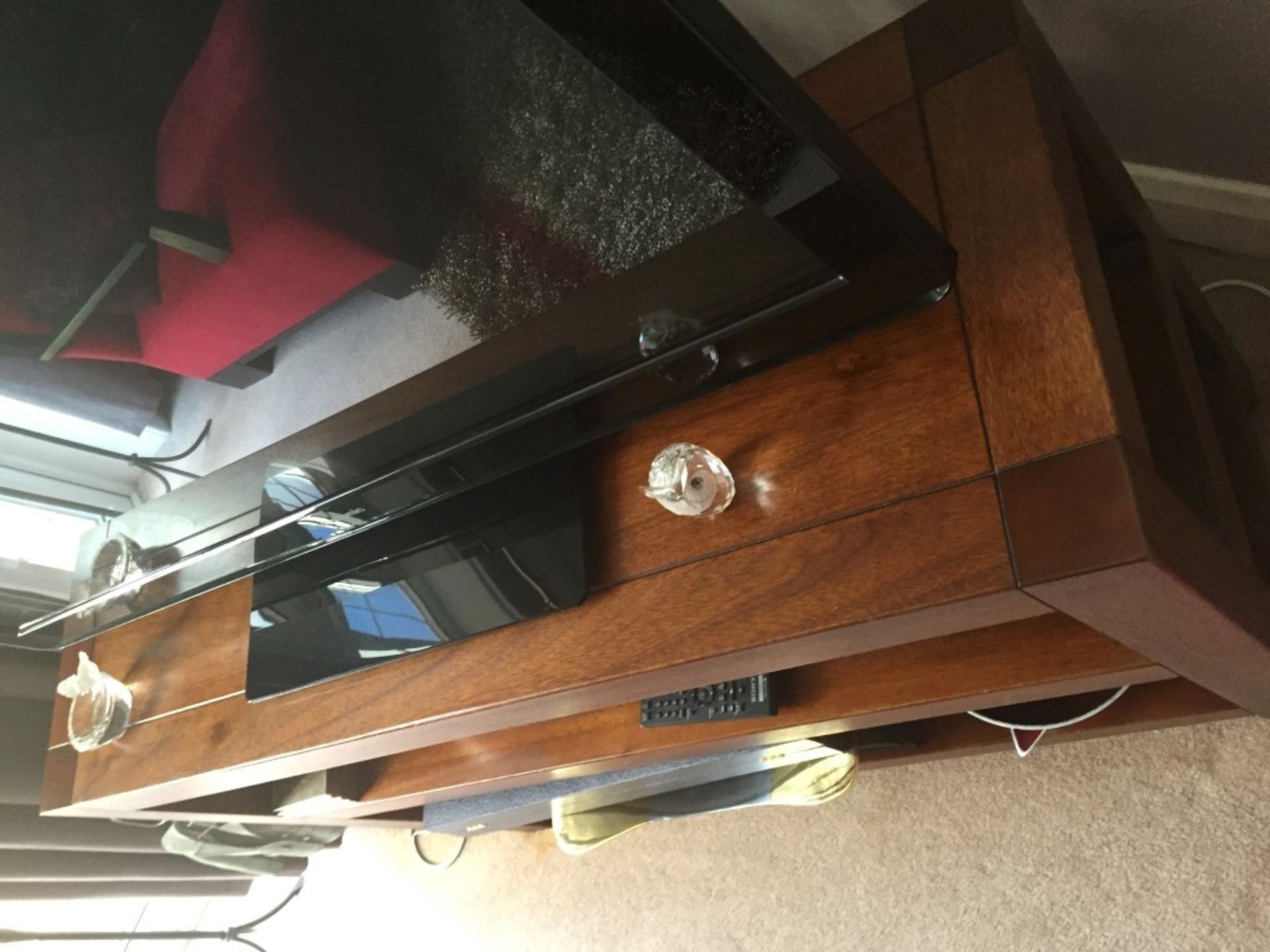 1 x Wooden TV Table With Shelves - Walnut Finish - Preowned In Good Condition - Dimensions: W114 x - Image 4 of 4