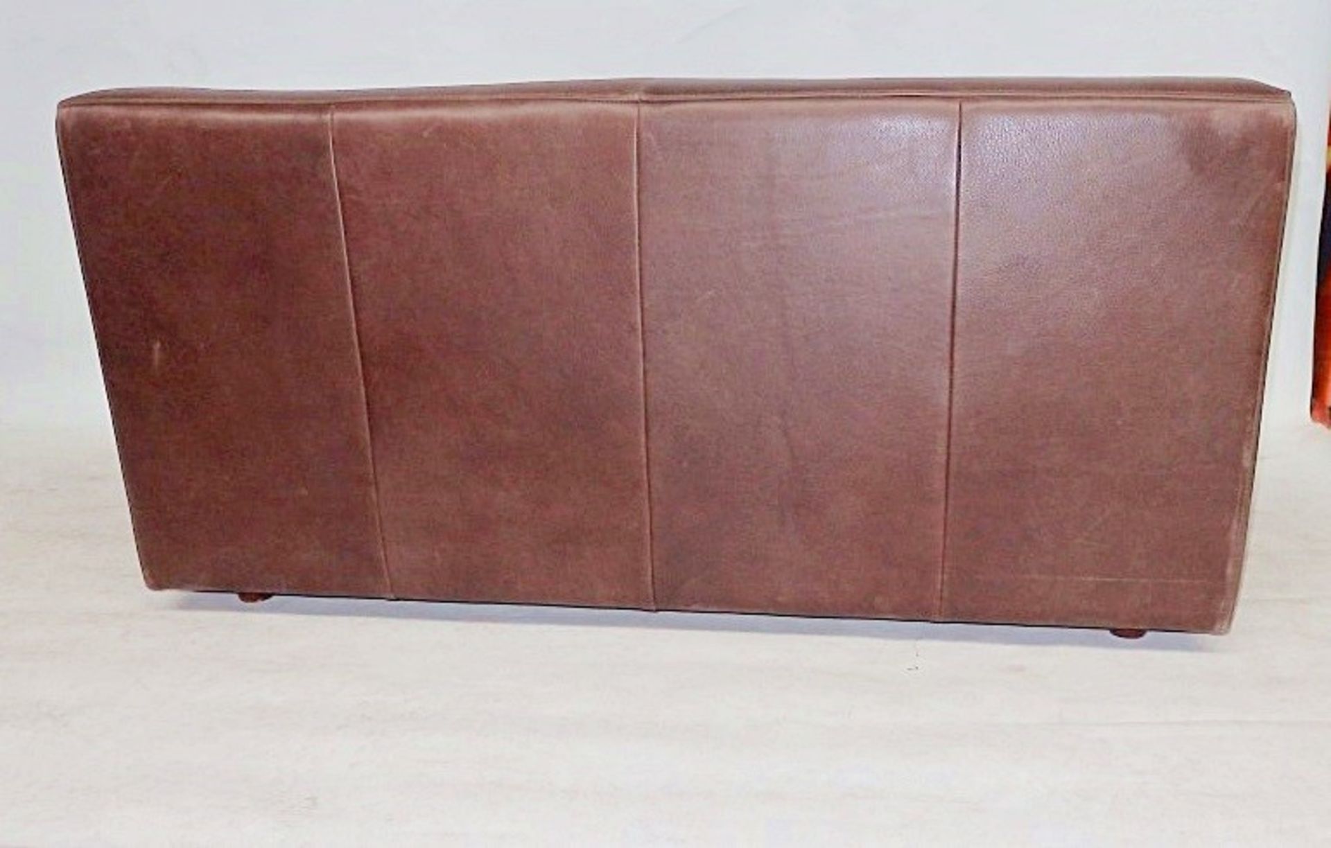 1 x Bespoke Brown Leather Sofa With Large Fabric Covered Seat Cushion - Dimensions: W130 x D92 x - Image 2 of 4