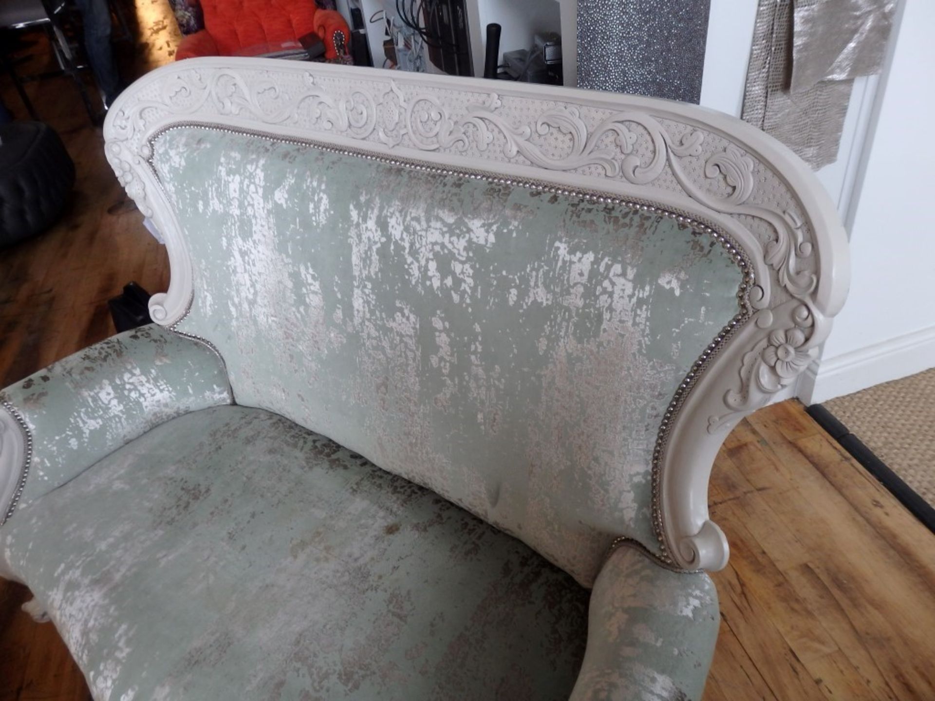 1 x Luxury French Inspired Loveseat / Sofa / Chais - Colour Grey & Silver  *Please Read Conidition - Image 8 of 10