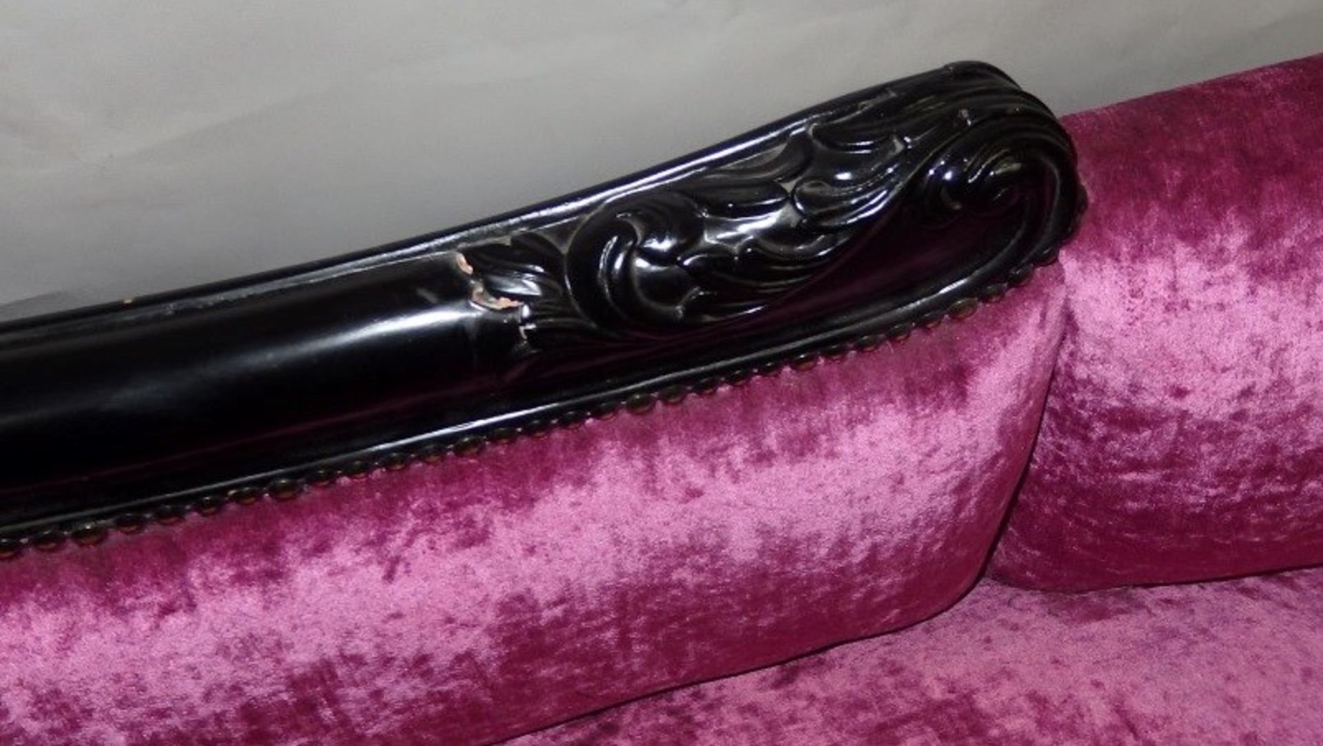 1 x Luxury French Inspired Chais - Colour Black Painted Frame With Magenta Chenille Upholstery - - Image 3 of 12