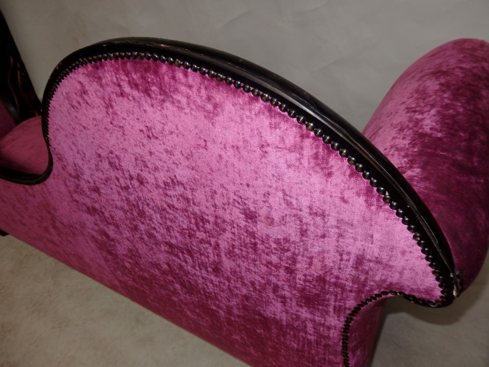 1 x Luxury French Inspired Chais - Colour Black Painted Frame With Magenta Chenille Upholstery - - Image 2 of 12