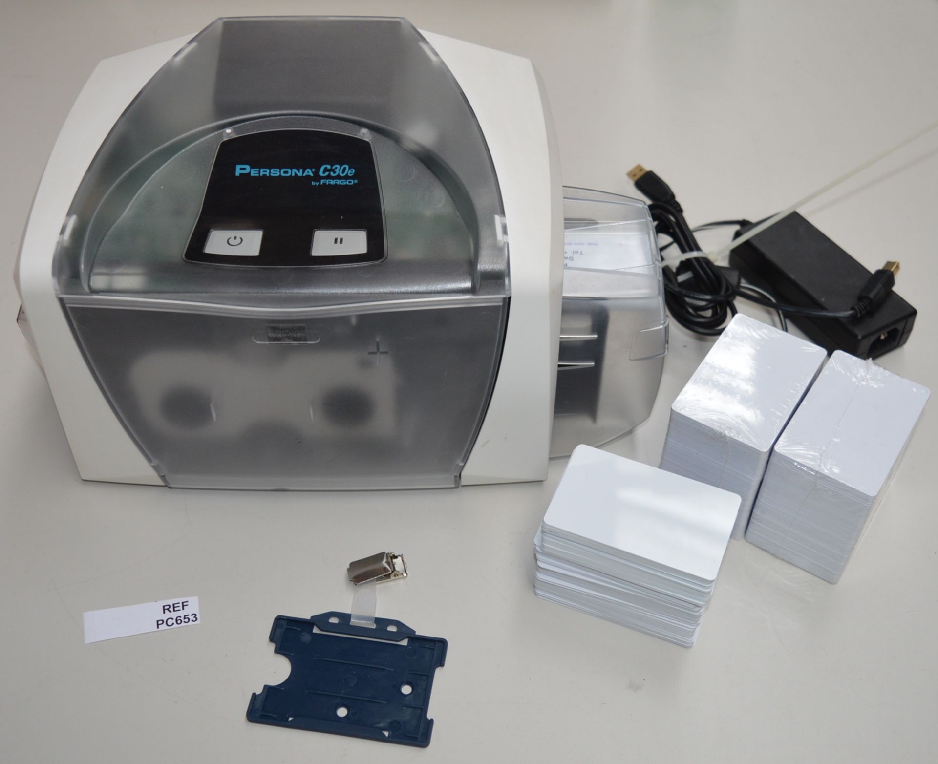 1 x Fargo Persona C30e Colour ID Card Printer - Includes Power Adaptor, Printer Lead and Blank ID