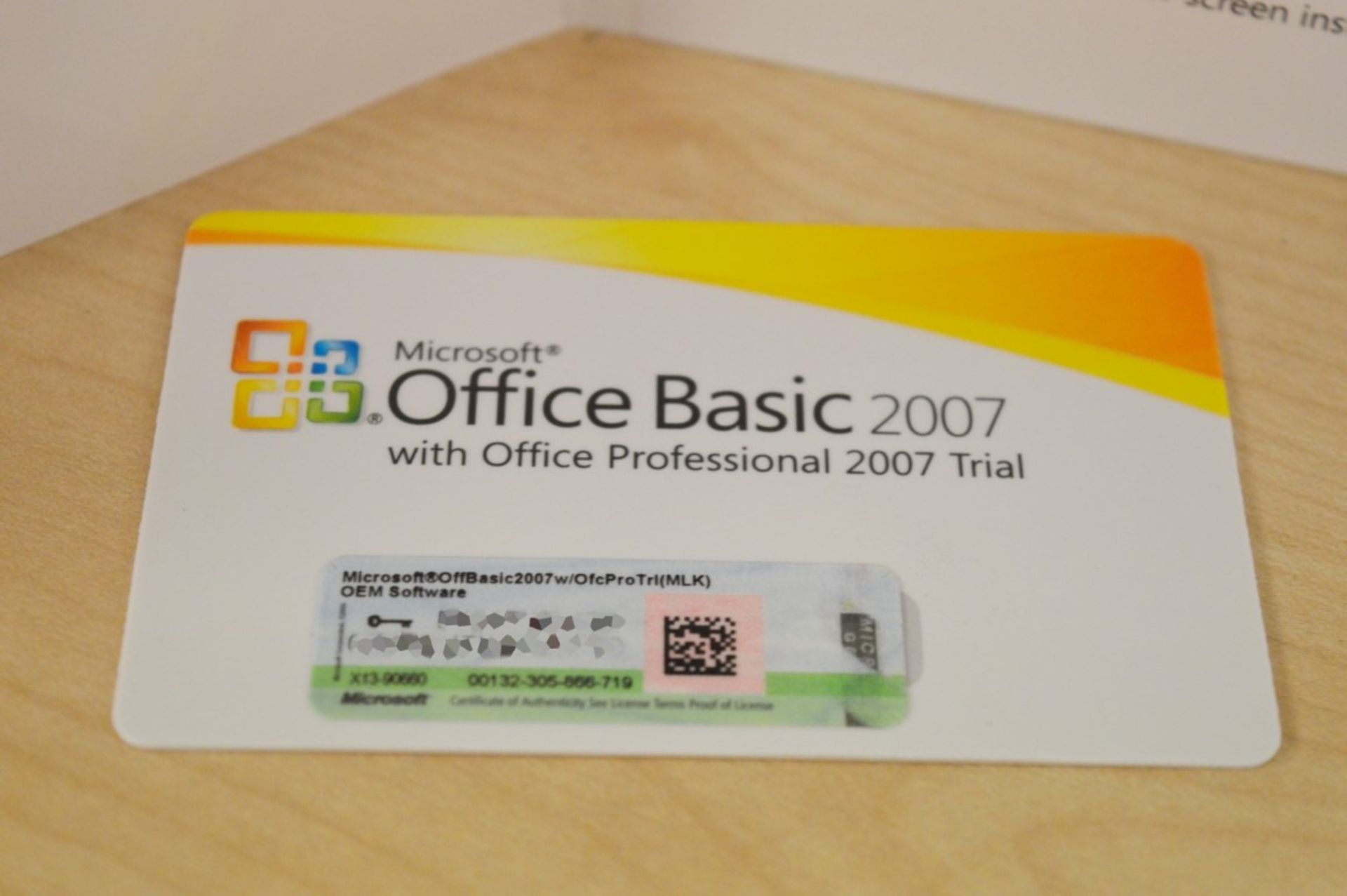 1 x Microsoft Office 2007 Basic COA - Features Word, Excel and Outlook - CL300 - Location: - Image 2 of 2
