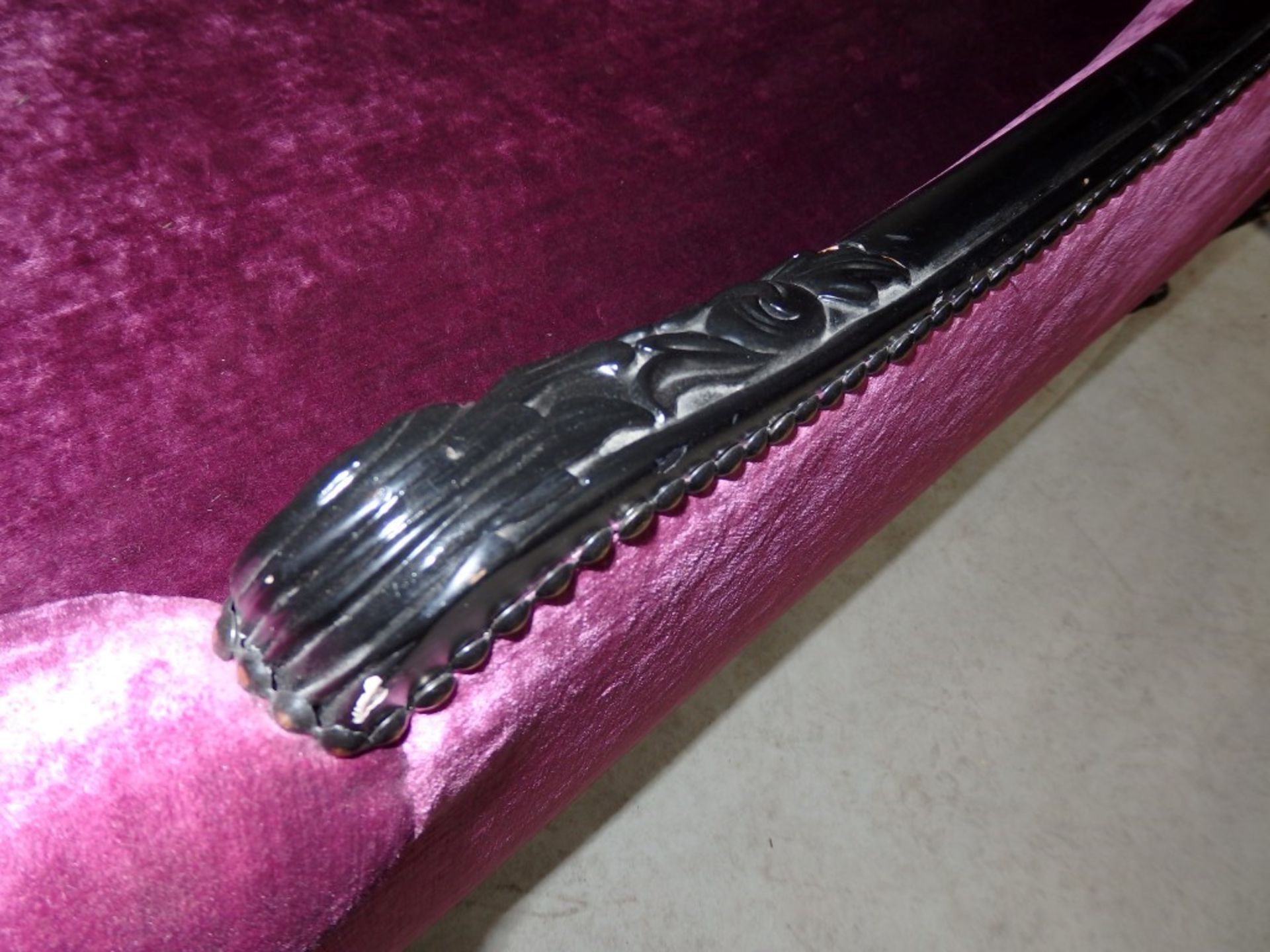 1 x Luxury French Inspired Chais - Colour Black Painted Frame With Magenta Chenille Upholstery - - Image 4 of 12