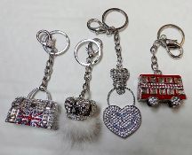 10 x Assorted ICE LONDON Key Rings with - Brand New, Genuine Unboxed Stock - MADE WITH SWAROVSKI