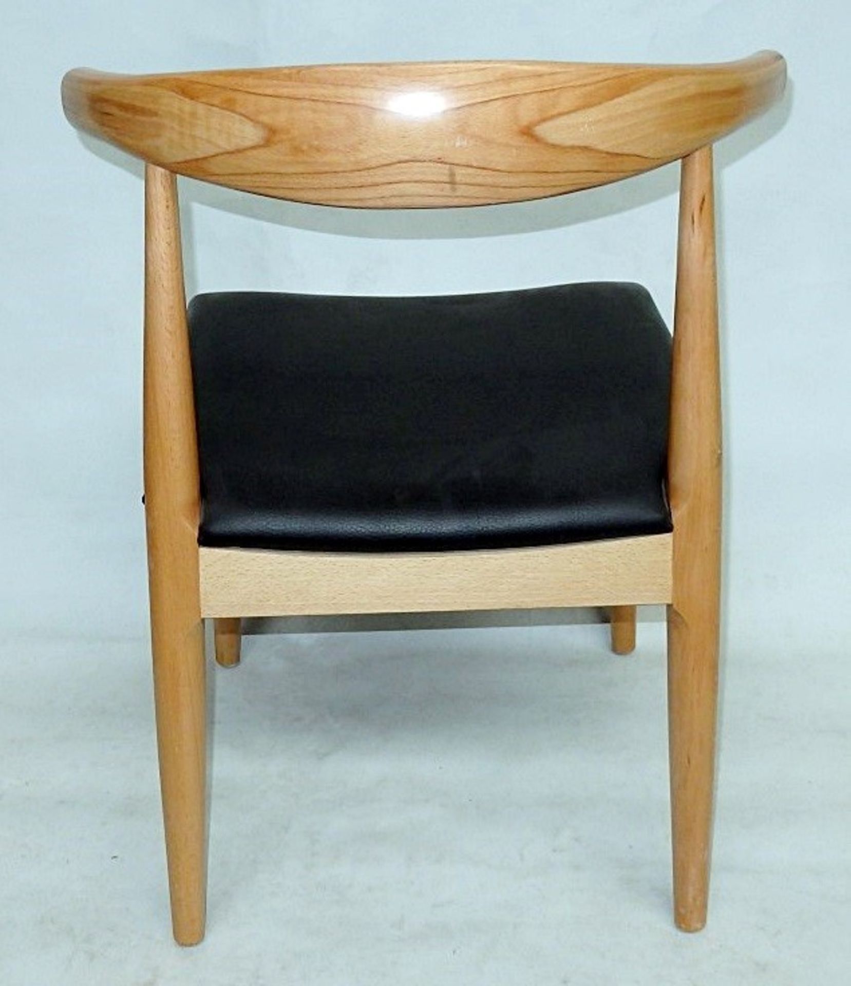 1 x Curved Back Wooden Chair With Leather Upholstered Seat - Dimensions: W47 x D45 x H78 cm - Ref: - Image 6 of 6