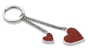 10 x Sterling Silver Plated Red Heart Key Rings with ICE London Crystals - Brand New & Sealed
