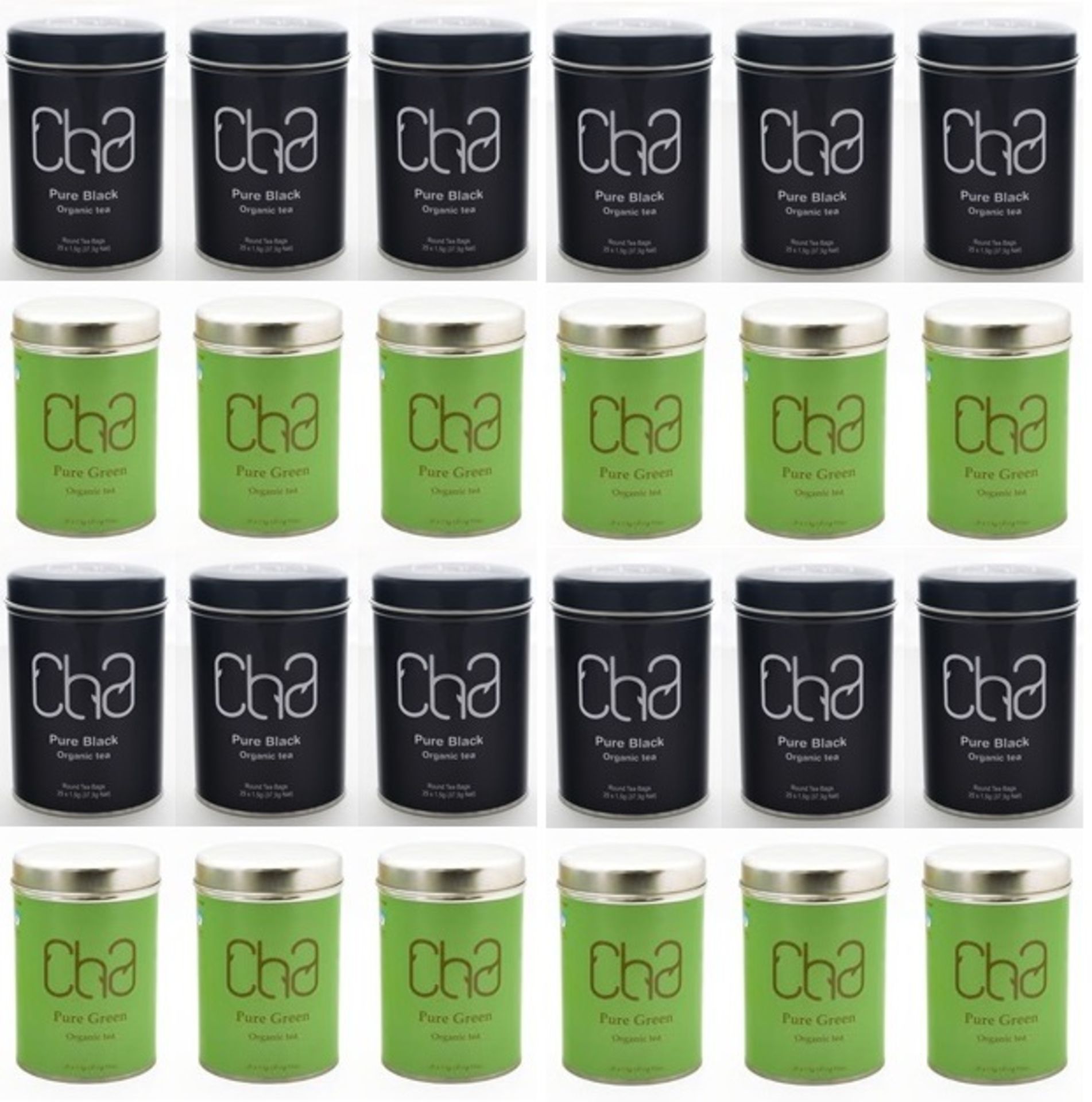 Resale Pallet - 720 x Tins of CHA Organic Tea - PURE BLACK AND PURE GREEN - 100% Natural and Organic