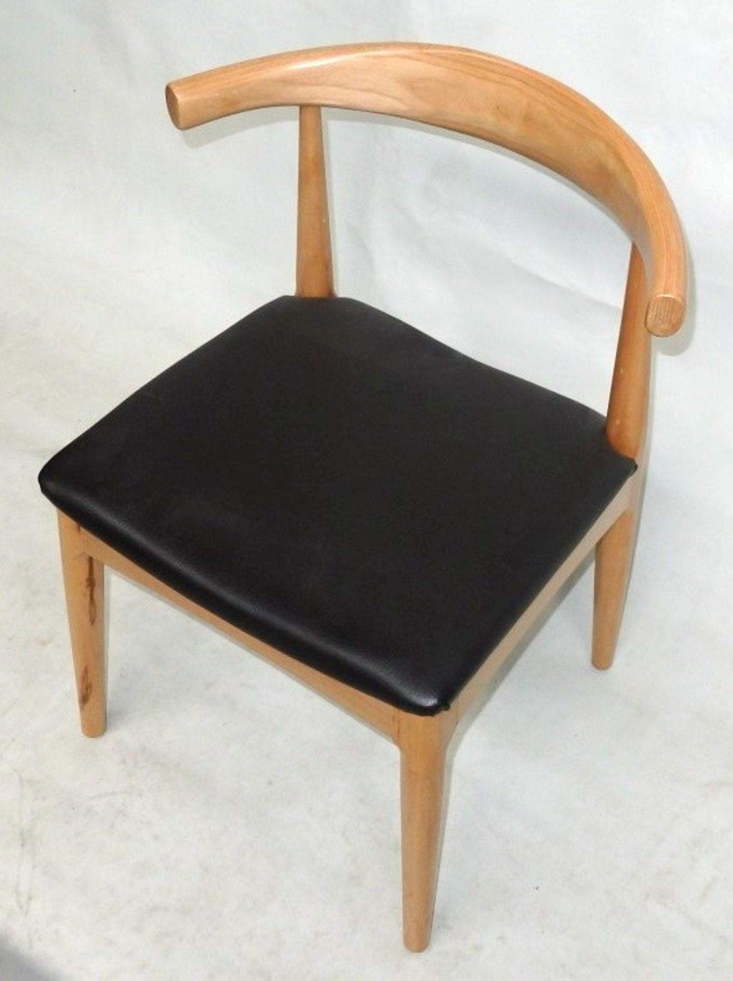 1 x Curved Back Wooden Chair With Leather Upholstered Seat - Dimensions: W47 x D45 x H78 cm - Ref: - Image 2 of 6