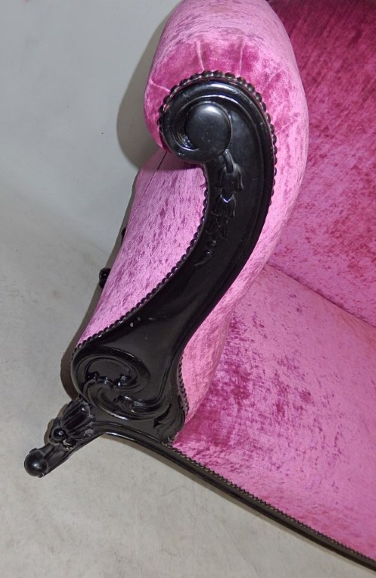 1 x Luxury French Inspired Chais - Colour Black Painted Frame With Magenta Chenille Upholstery - - Image 7 of 12