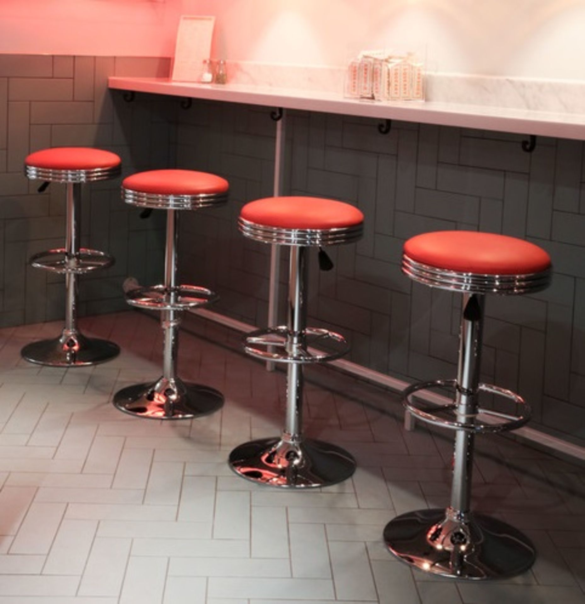 4 x Retro American Roadside Diner Themed Gas Lift Bar Stools - CL164 - Fantastic Stools With Full