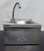 1 x Knee Operated Hands Free Wash Basin - Stainless Steel - Dimensions Approx (Inc Tap) H37