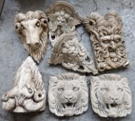 7 x Assorted Decorative Plaster Wall Plaques - Featuring Animal and Demon Designs - Sizes Range From