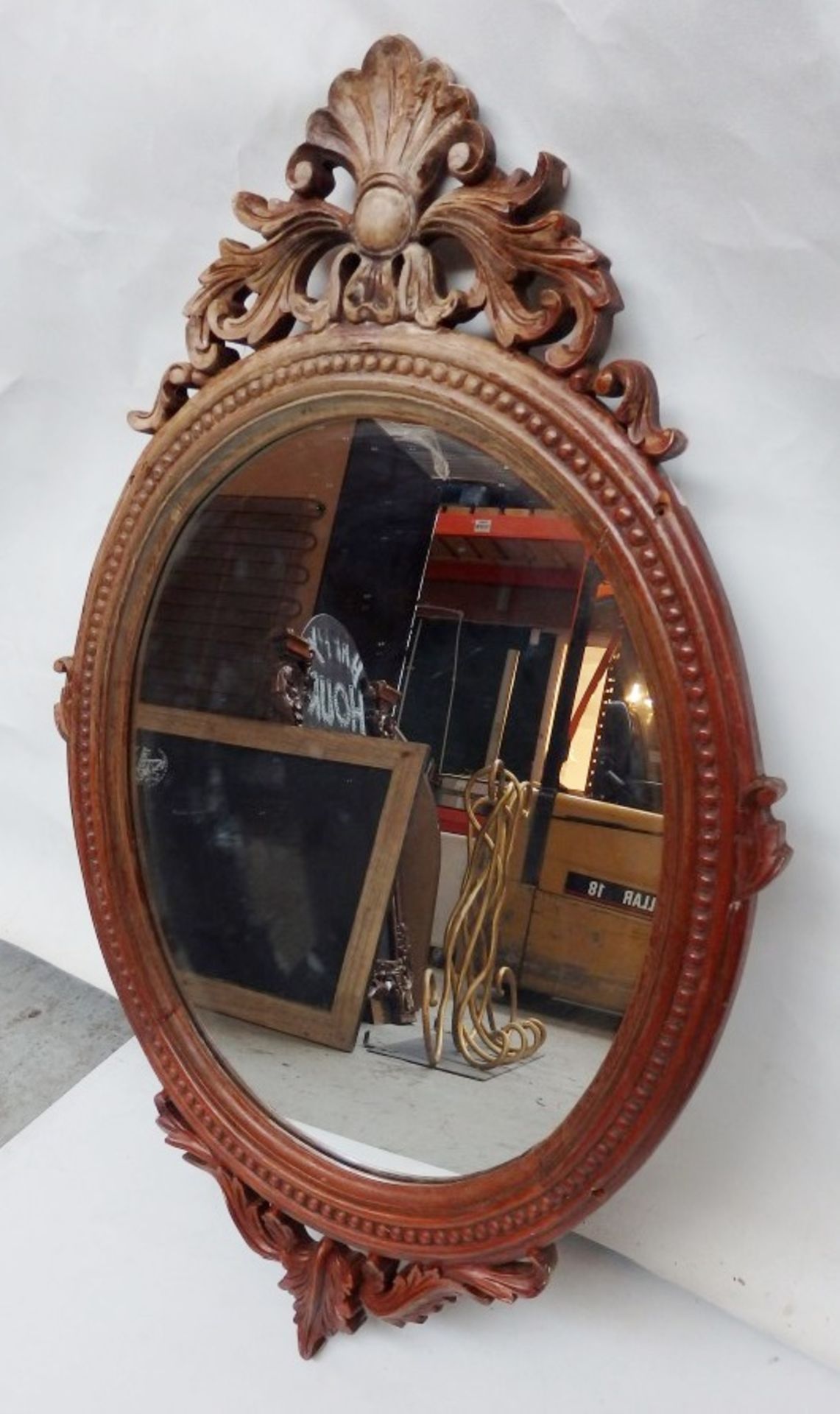 1 x Ornate Vintage Wooden Framed Oval Mirror - 98 x 60cm - Recently Removed From An Upmarket Bar