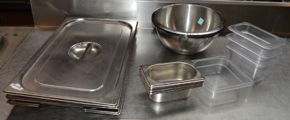 Assorted Catering Lot Includes 3 x Baine Marie Covers, 2 x Stainless Steel Food Mixing Bowls, 4 x
