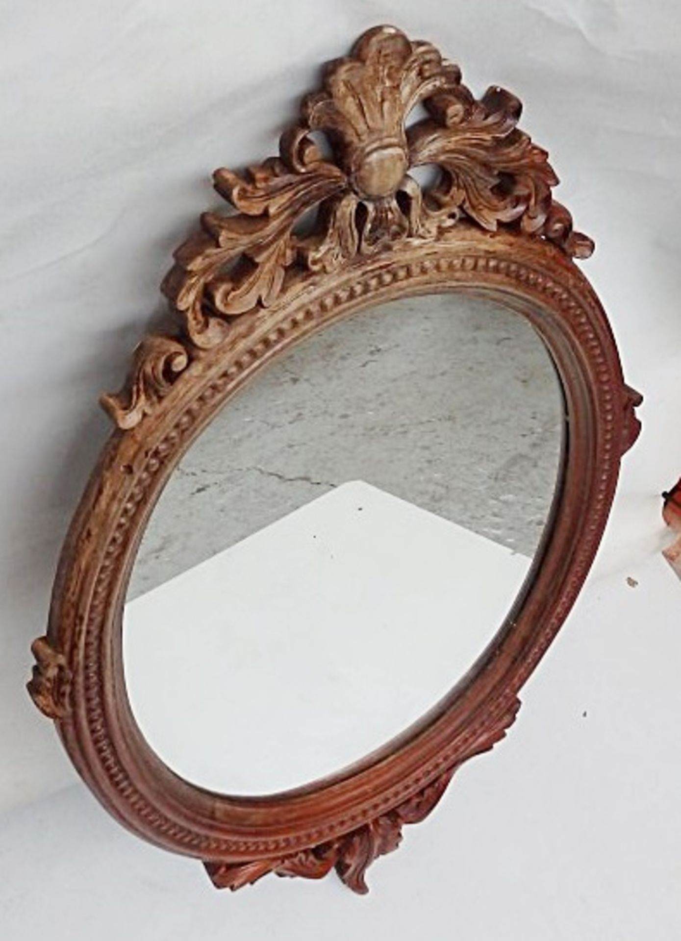 1 x Ornate Vintage Wooden Framed Oval Mirror - 98 x 60cm - Recently Removed From An Upmarket Bar - Image 4 of 7