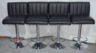 4 x Contemporary Hydraulic Bar Stools - Stylish Chrome Bases With Footrests Supporting Cushioned